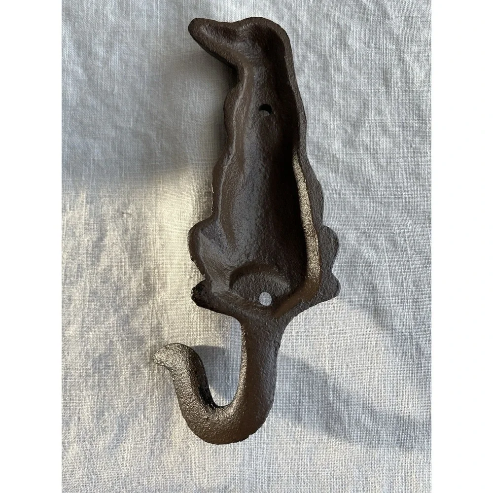 Cast Iron Dog Wall Hook Rustic Brown Coat Key Leash Holder Farmhouse Cottagecore